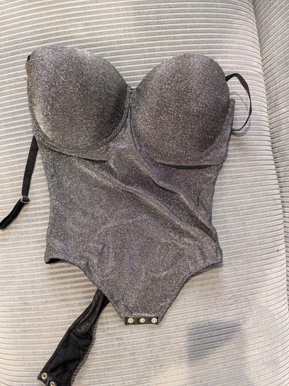 Italy Intissimi Sparkle Black Strapless Bustier Bodysuit 36D